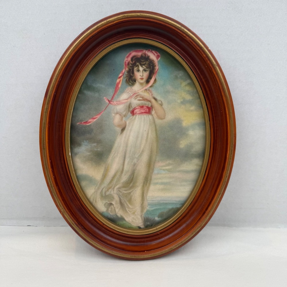 Vintage Pinkie Portrait Thomas Lawrence Oval Wood Frame Convex Glass 9.5x7.25
